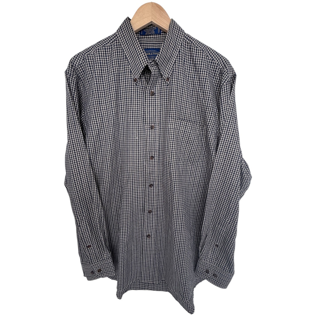 Pendleton Canterbury Cloth Button Down Shirt Mens L Blue White Check Wool Cotton