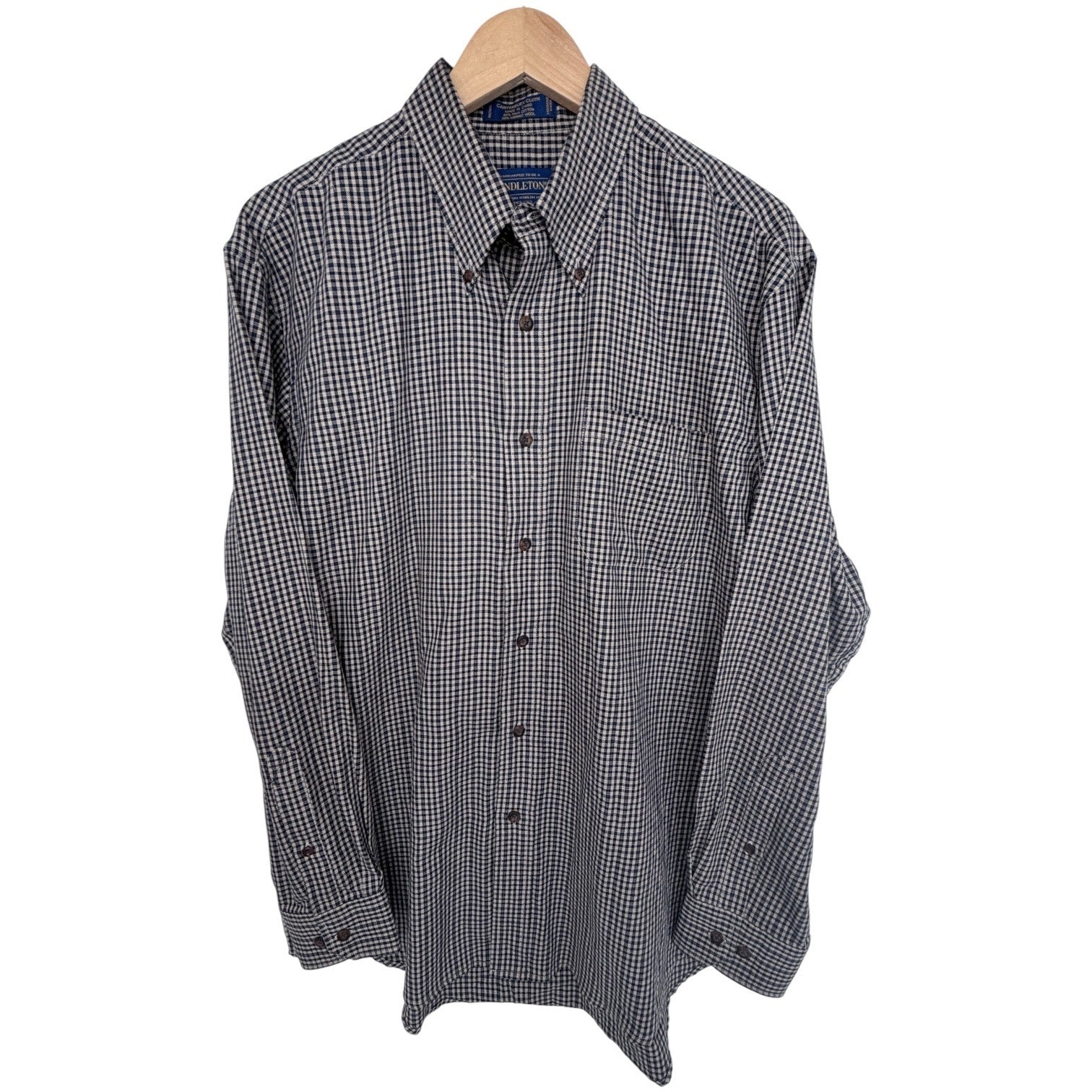 Pendleton Canterbury Cloth Button Down Shirt Mens L Blue White Check Wool Cotton