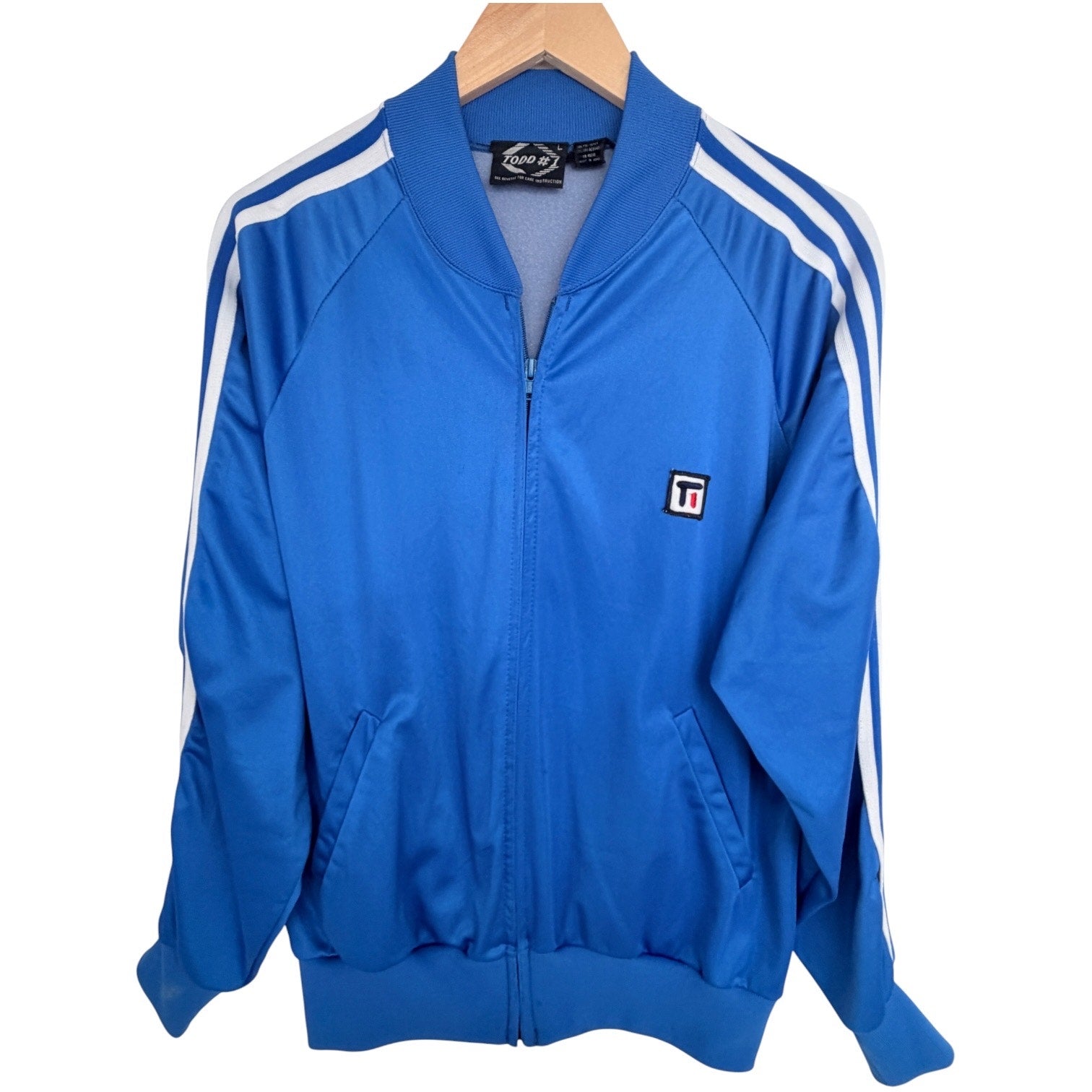 Vintage Todd #1 Blue Track Jacket Mens Large Y2K Korean Athletic Zip Up Striped