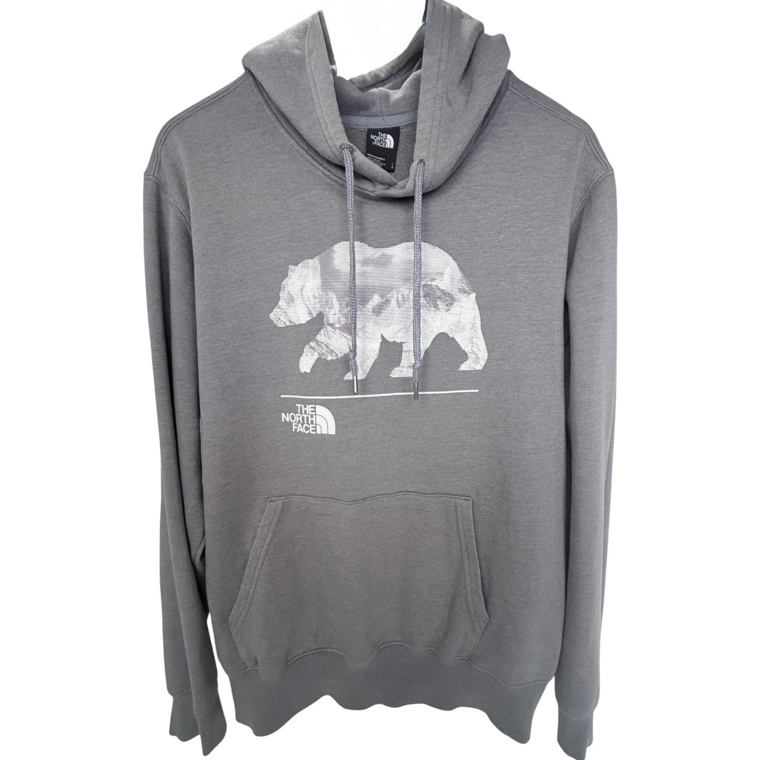 The North Face Mens Hoodie Gray Bear Graphic Pullover Sweatshirt Large