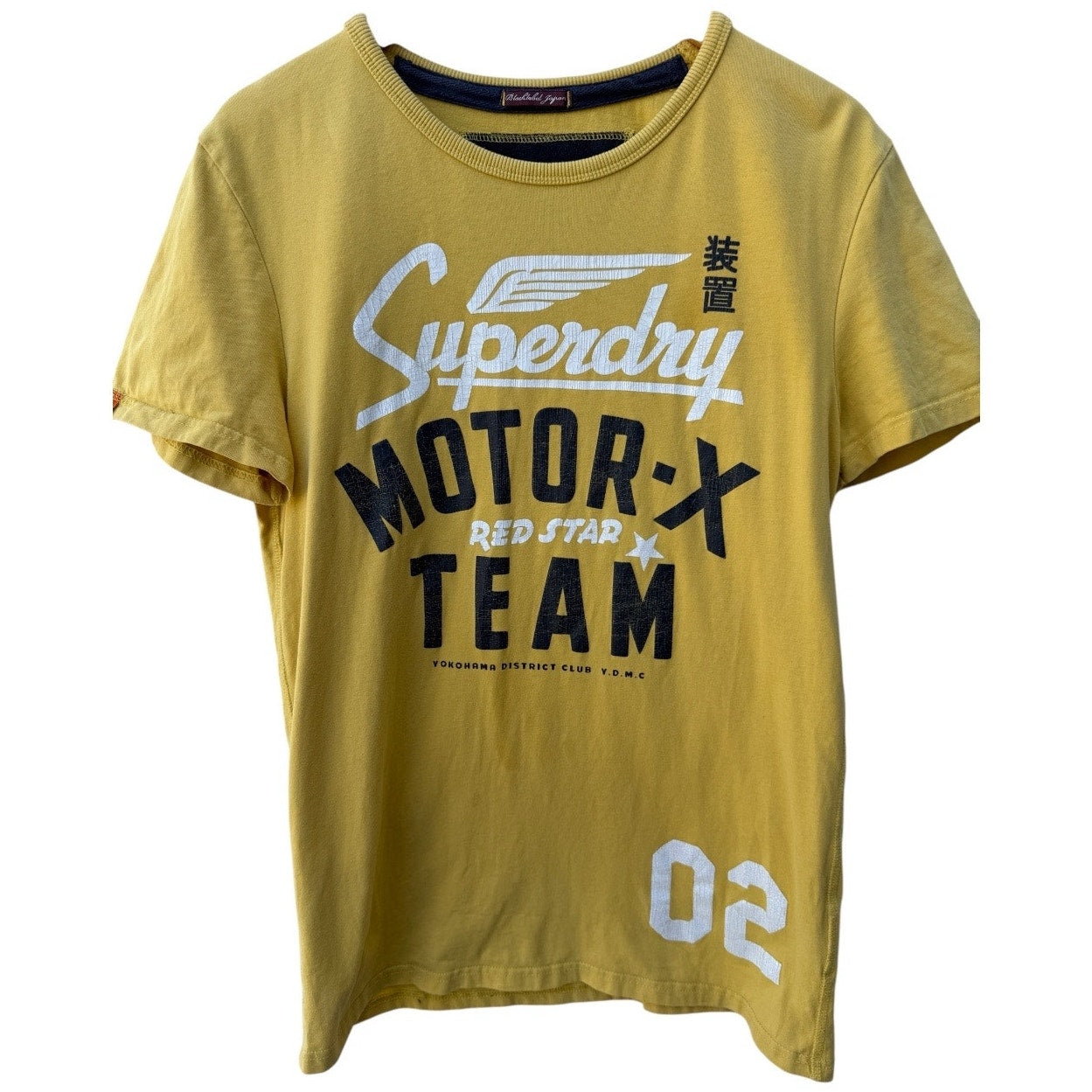 Superdry Black Label Japan T Shirt Womens Medium Yellow Graphic Logo Tokyo Tee