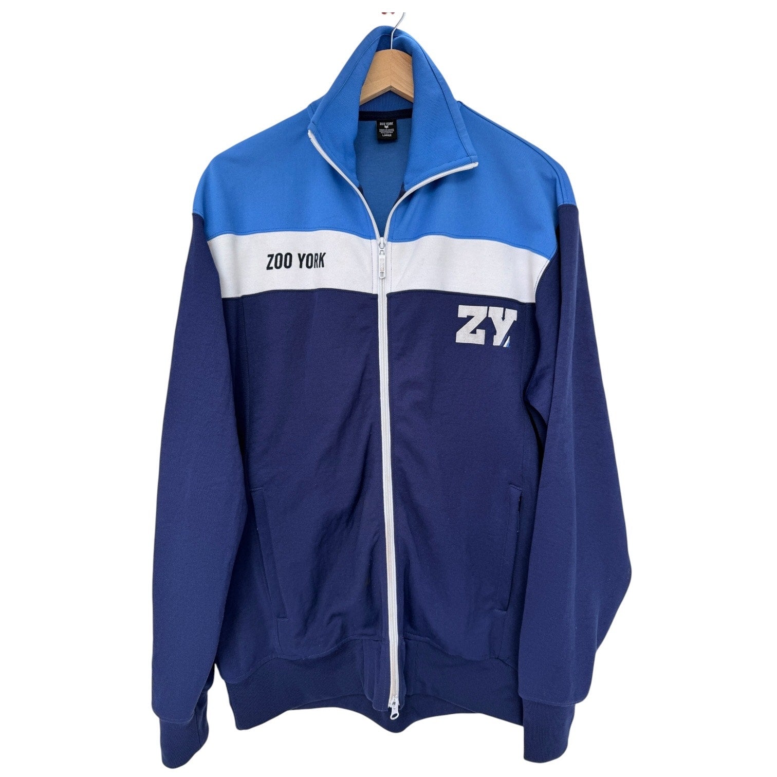 Zoo York Track Jacket Mens Large Blue White Full Zip Athletic Streetwear