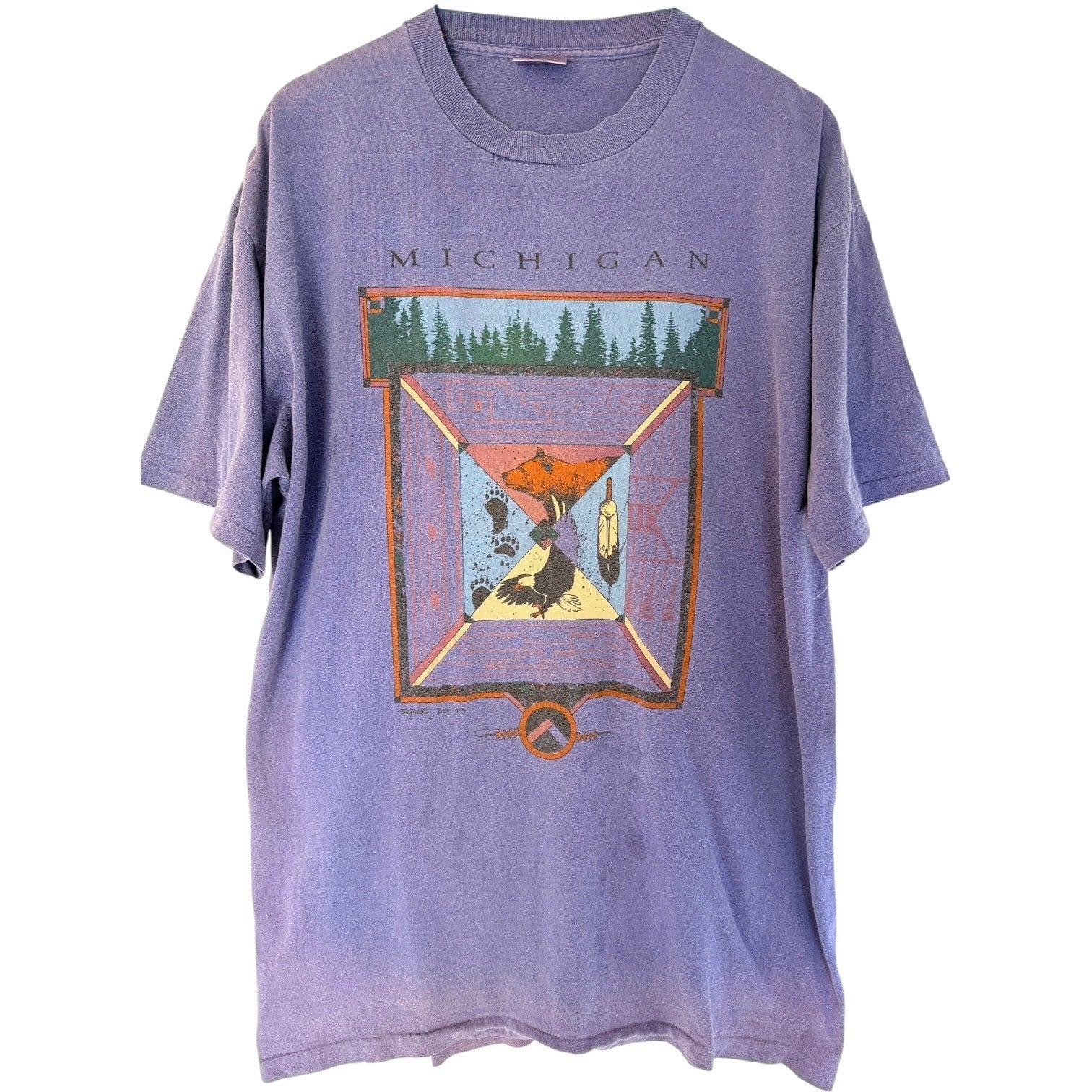 Michigan Graphic T Shirt Mens XL Purple Native American Art Vintage Style