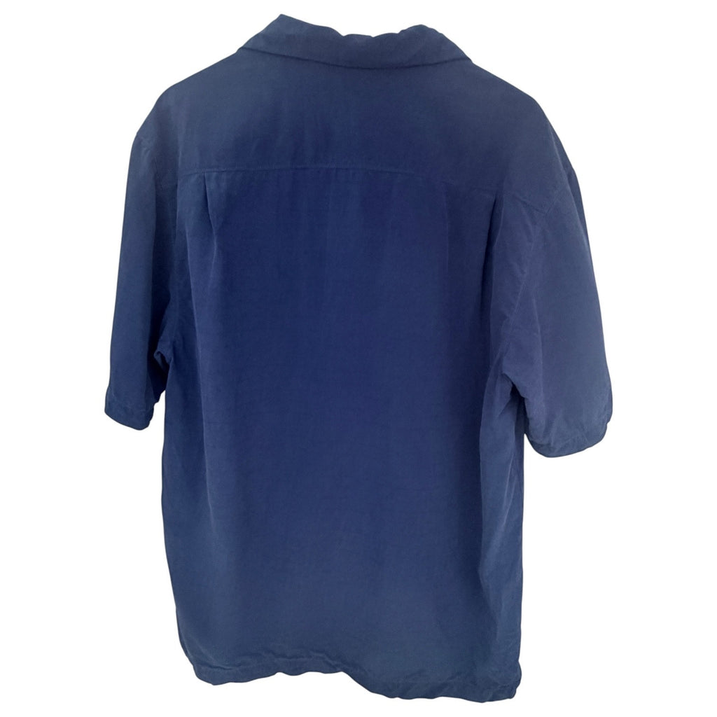 Tommy Bahama Silk Camp Shirt Mens Large Blue Embroidered Button Up