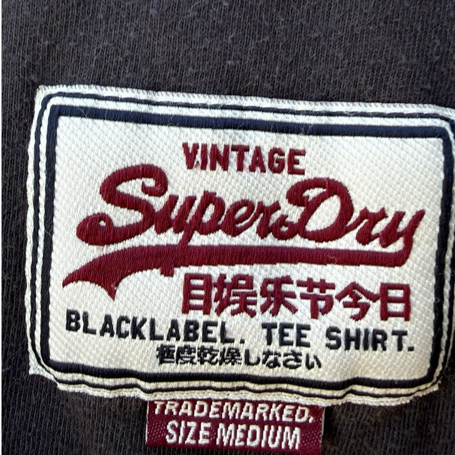 Superdry Black Label Japan T Shirt Womens Medium Yellow Graphic Logo Tokyo Tee