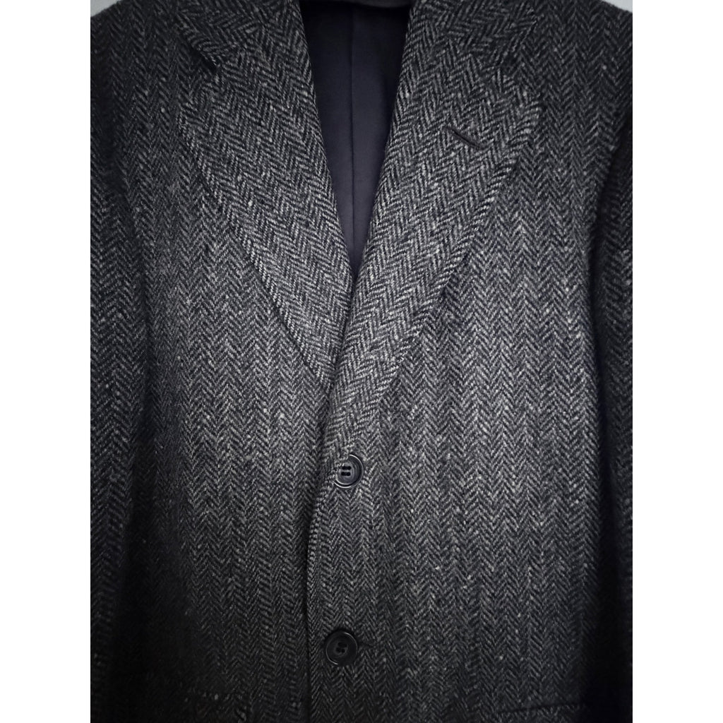 Harris Tweed Gray Herringbone Wool Overcoat