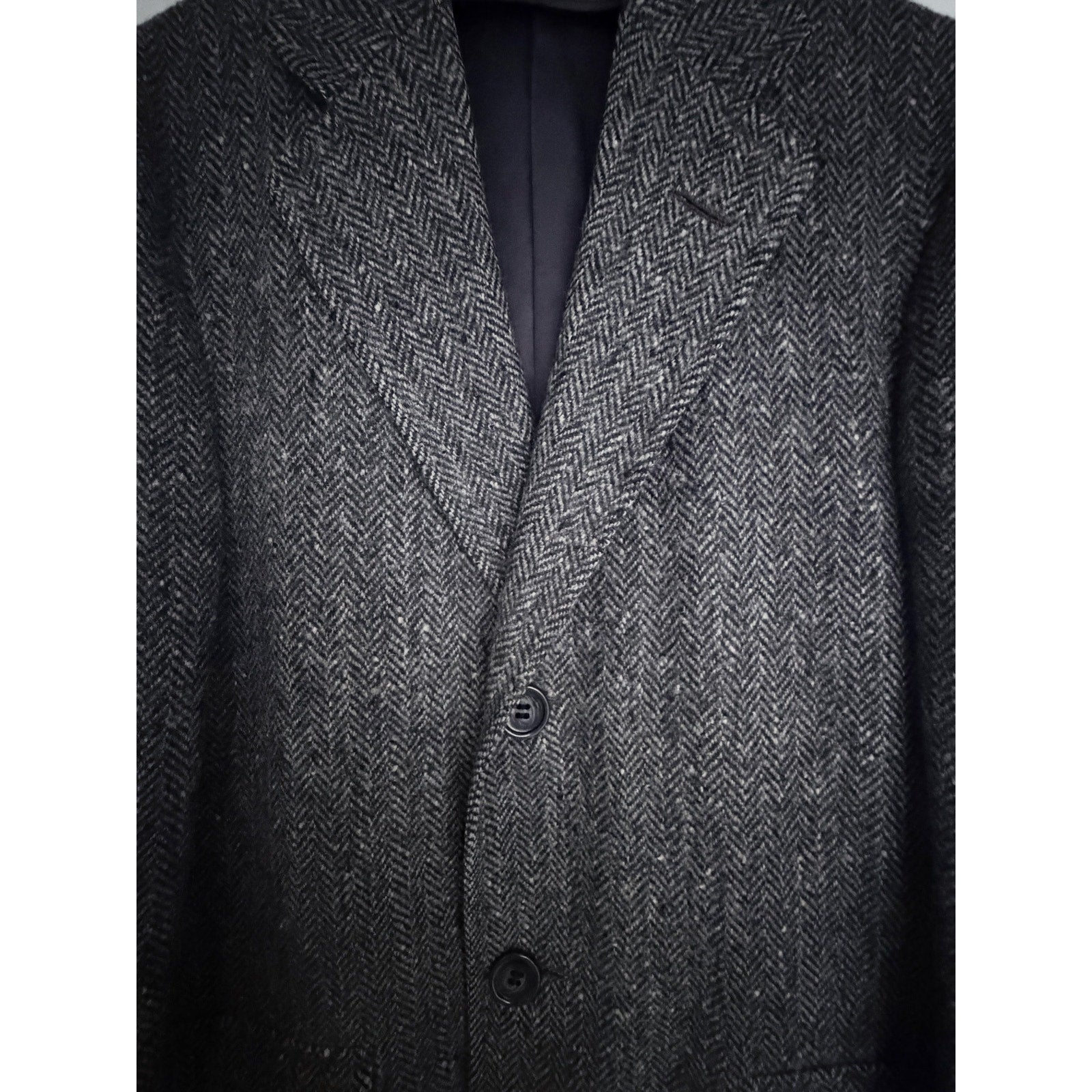Harris Tweed Gray Herringbone Wool Overcoat