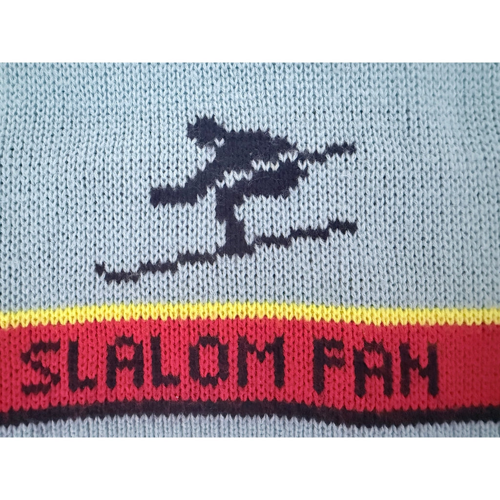 Vintage Salomon Beanie Hat Blue White Finland Acrylic Ski Snowboard Winter Cap