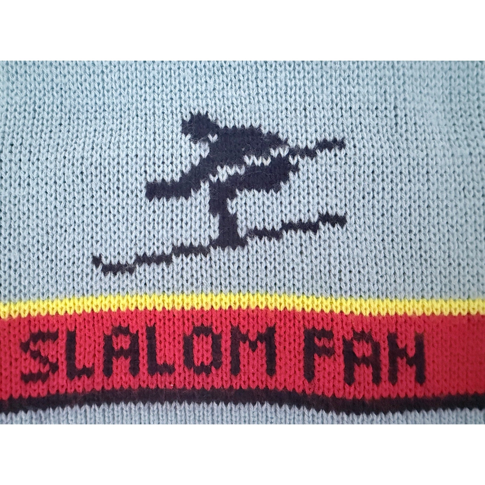 Vintage Salomon Beanie Hat Blue White Finland Acrylic Ski Snowboard Winter Cap