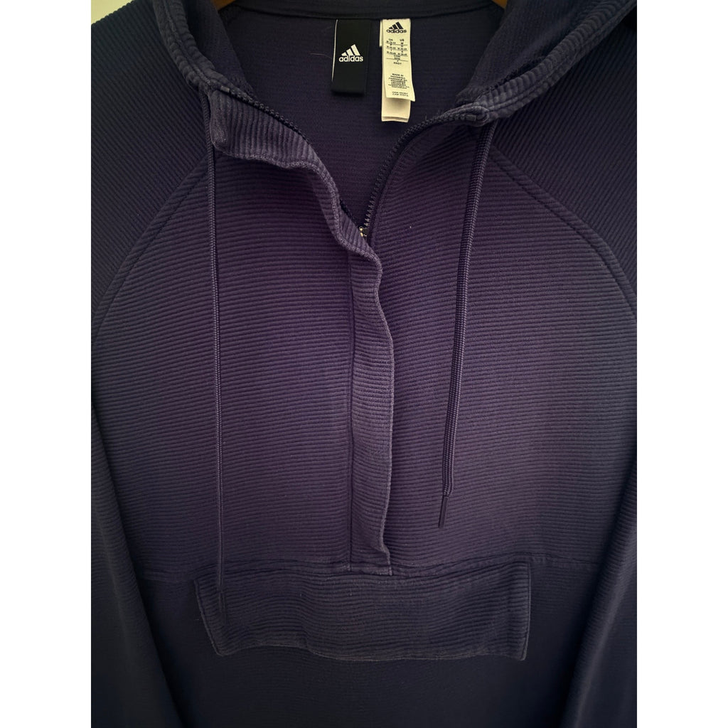 Adidas Women's Ribbed Cotton Half-Zip Hoodie Medium Navy Blue