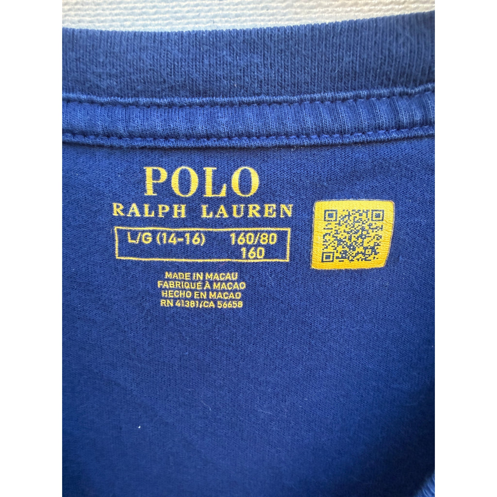 Polo Ralph Lauren Boys Large (14-16) Navy Blue Logo T-Shirt Gold Spellout
