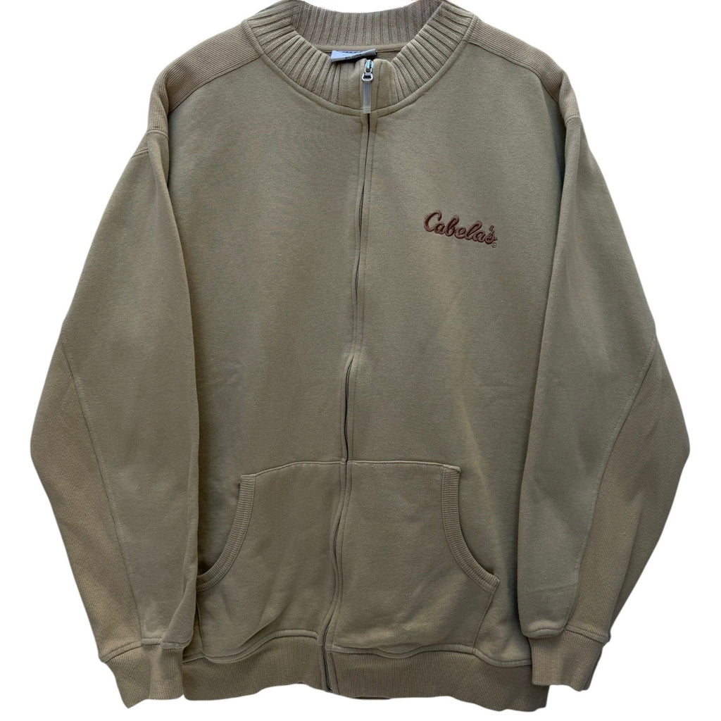 Cabelas Sweatshirt Mens XL Beige Full Zip Embroidered Logo