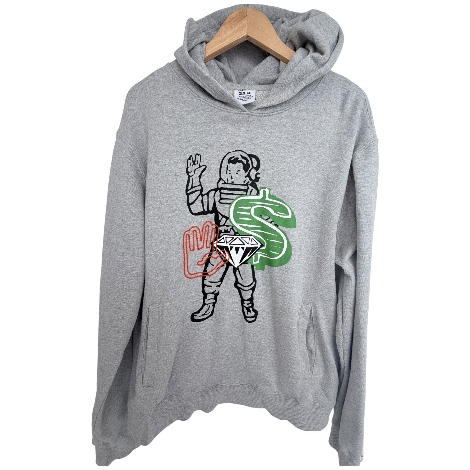 Billionaire Boys Club Hoodie Mens XL Gray Astronaut Diamond Graphic Pullover