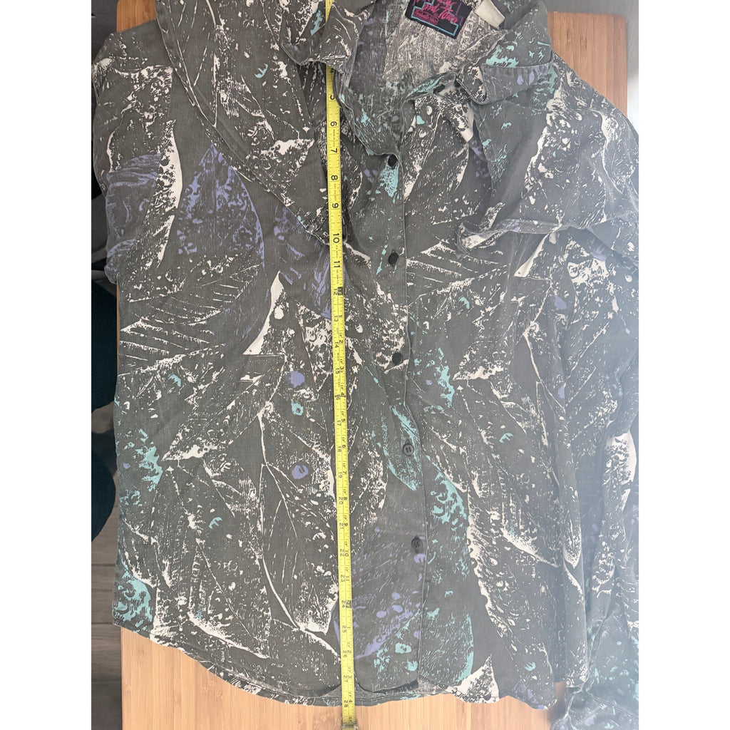 Randy And Travis Womens XL Button Front Blouse Abstract Print Ruffle Shoulder LS