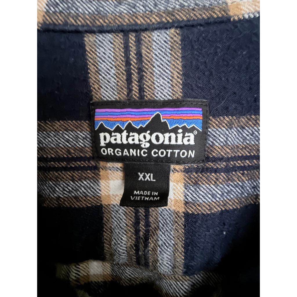 Patagonia Organic Cotton Flannel Shirt Mens XXL Blue Plaid Button Front