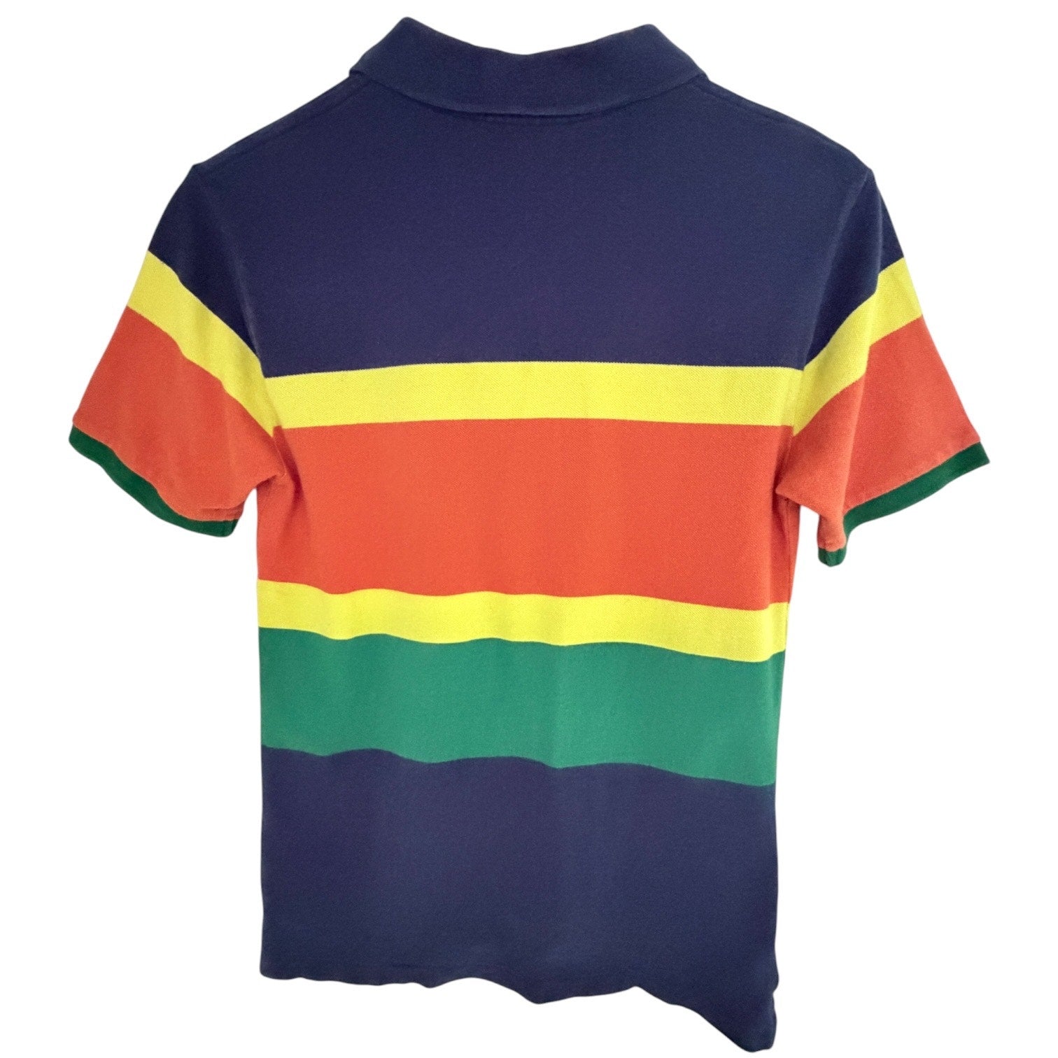 Polo Ralph Lauren Boys Large Striped Polo Shirt Blue Yellow Orange Green Cotton