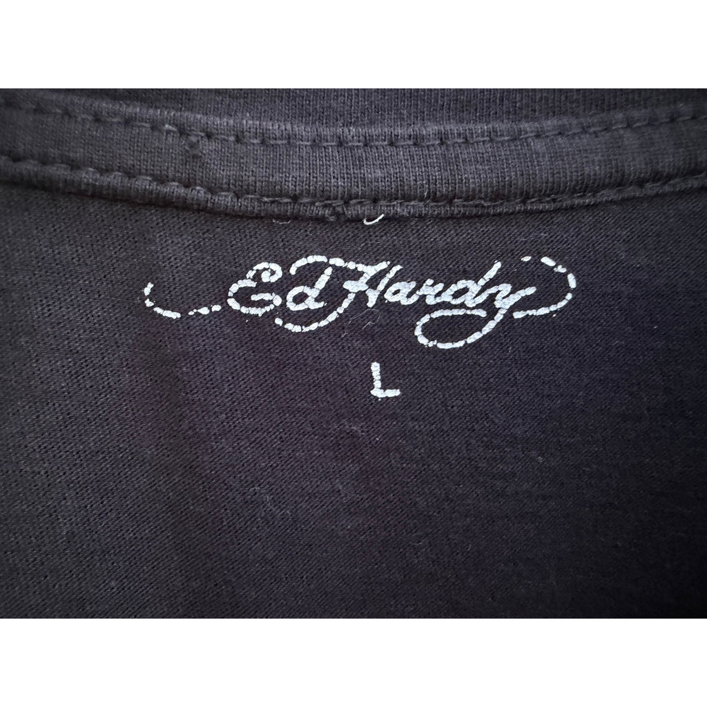 Ed Hardy New York Graphic Cropped T Shirt Womens Large Black Tattoo Style