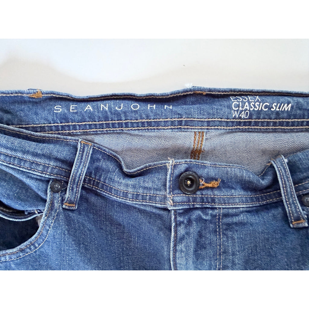 Sean John Essex Classic Slim Jeans Mens 40 Blue Distressed Denim Designer Pants