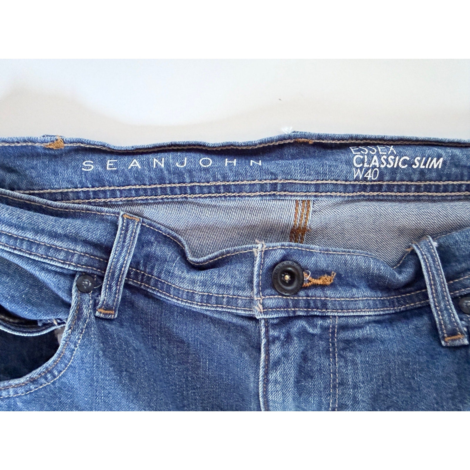 Sean John Essex Classic Slim Jeans Mens 40 Blue Distressed Denim Designer Pants