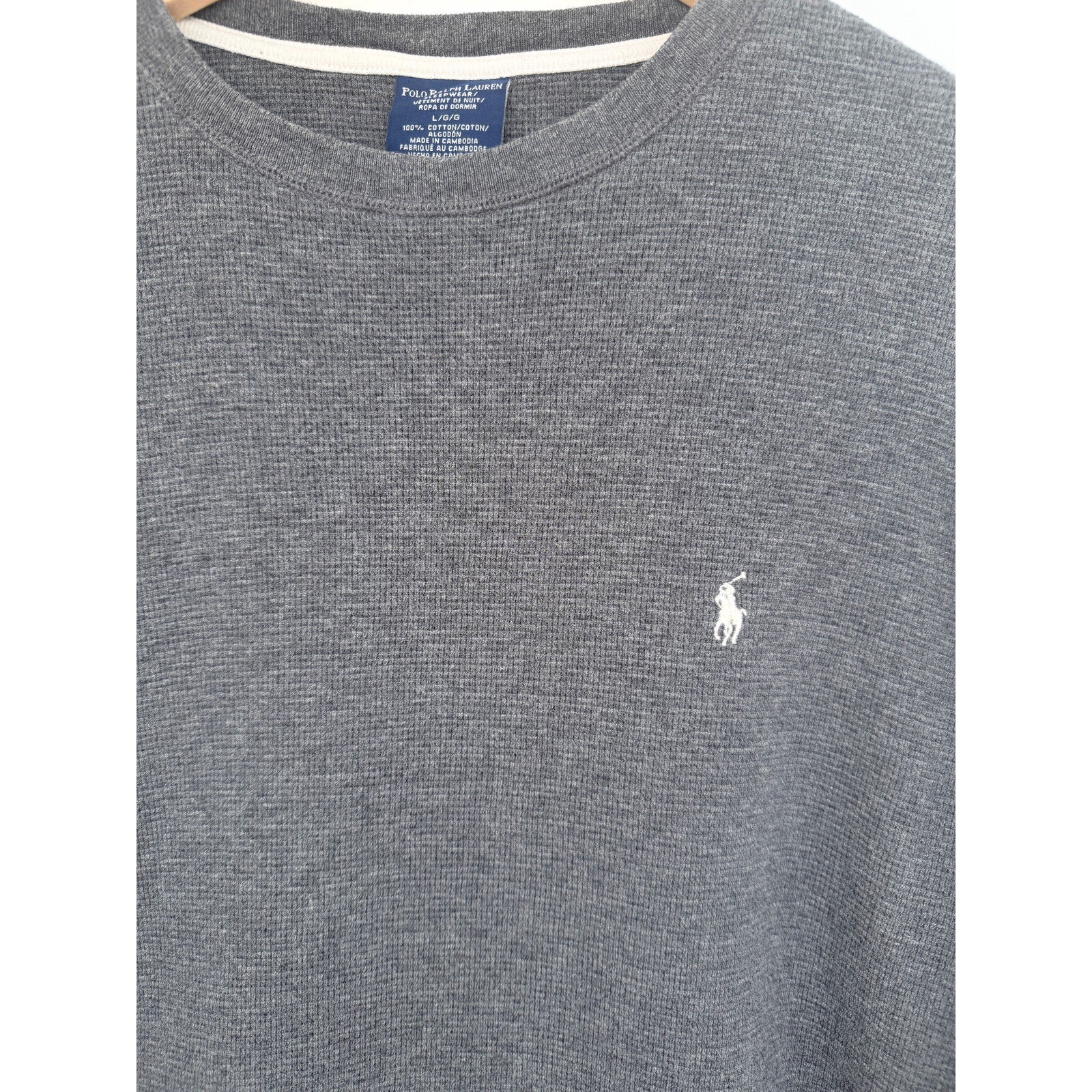 Polo Ralph Lauren Thermal Shirt Mens Large Gray Waffle Knit Sleepwear Pony Logo