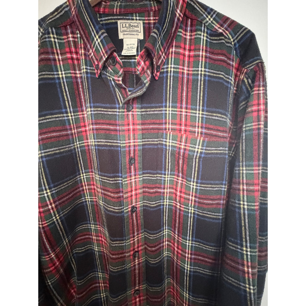 L.L.Bean Traditional Fit Plaid Button Down Shirt Mens XL Red Blue