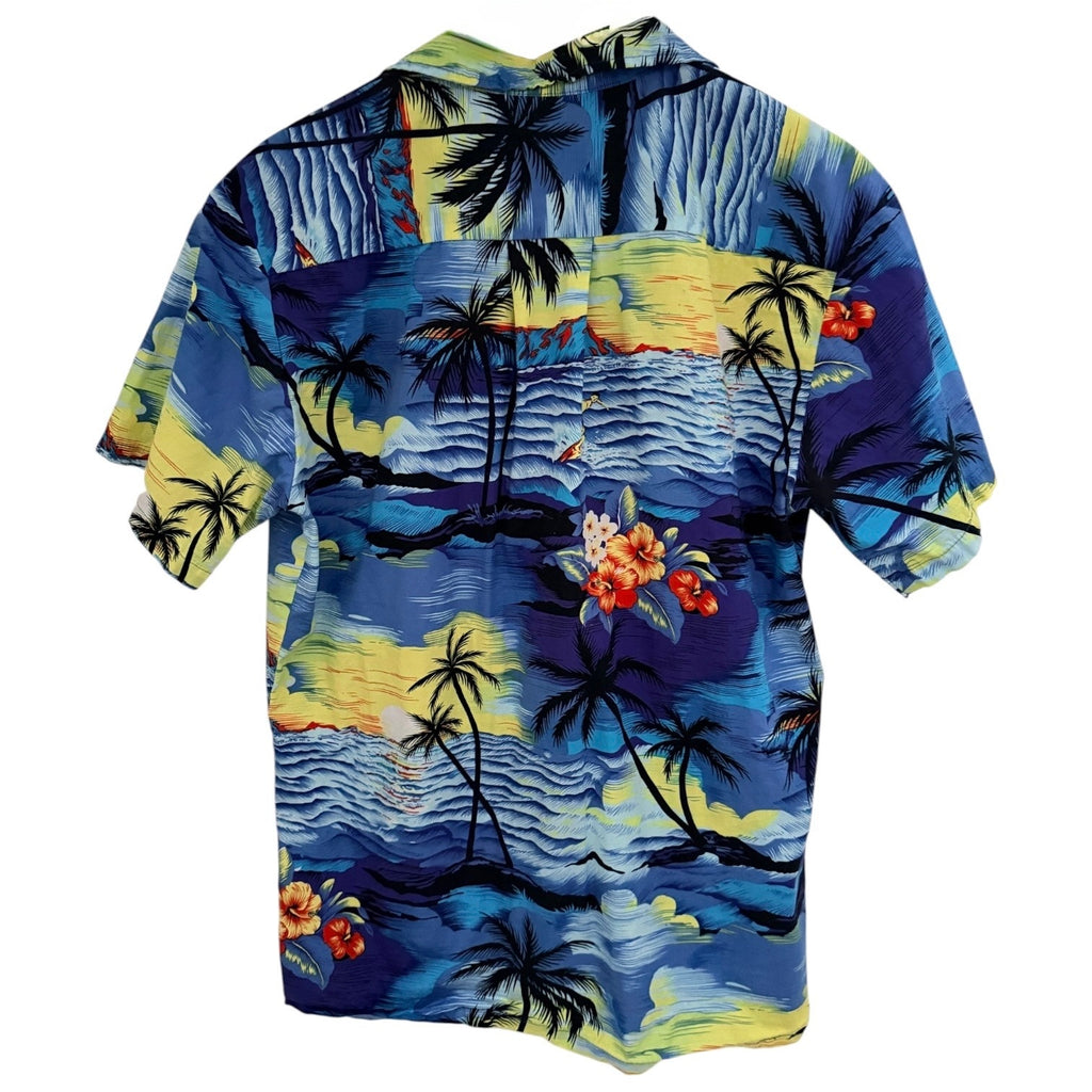 Palmwave Hawaiian Shirt Mens XL Blue Tropical Aloha Beach Button Up