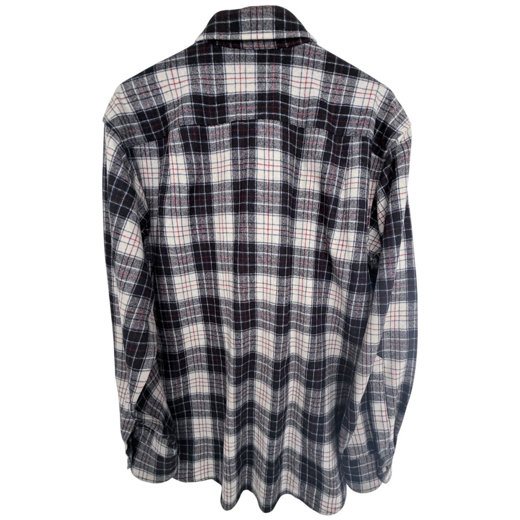 Pendleton Wool Flannel Shirt Mens Large Black Plaid Made In USA