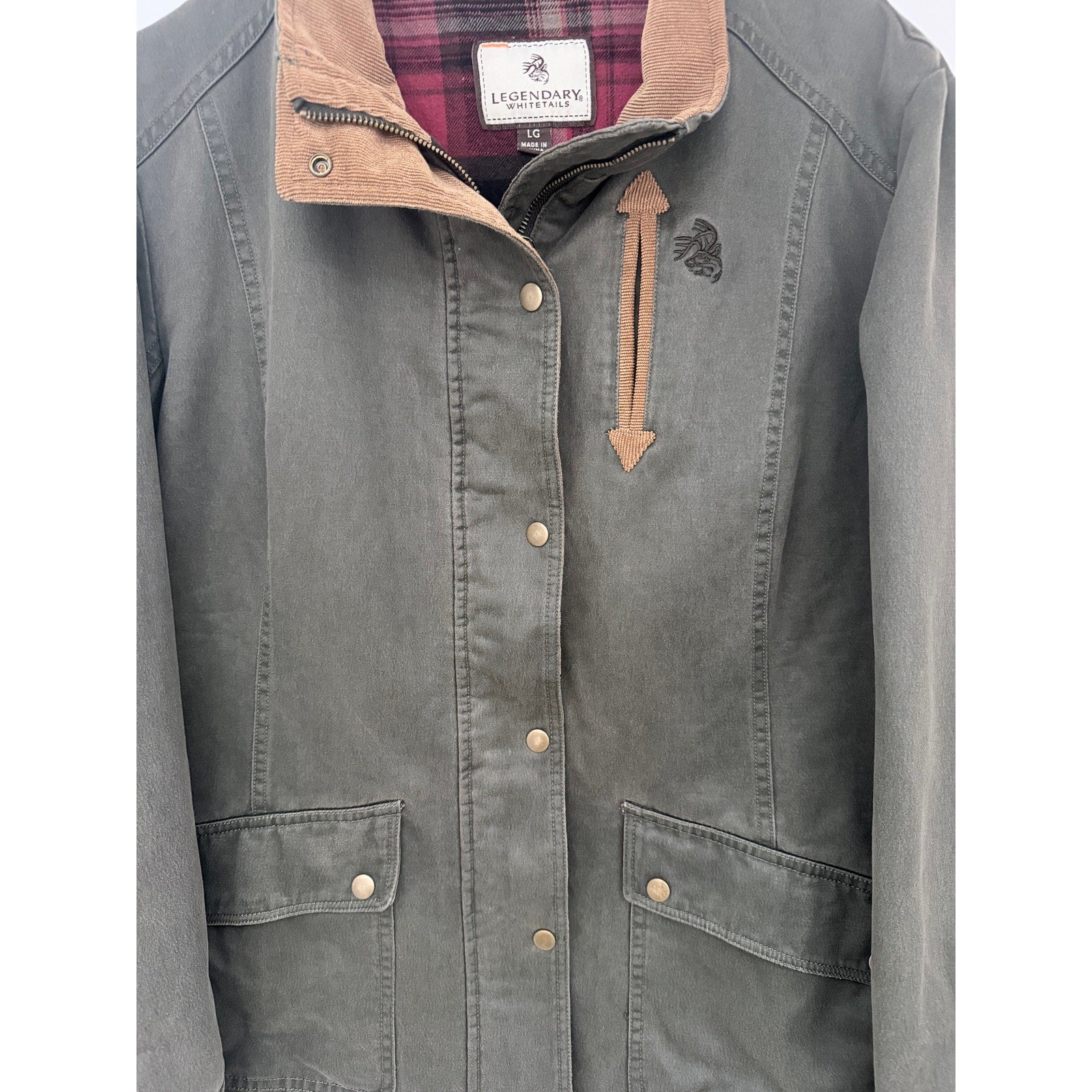Legendary Whitetails Jacket Mens Large Green Plaid Lined Utility Coat