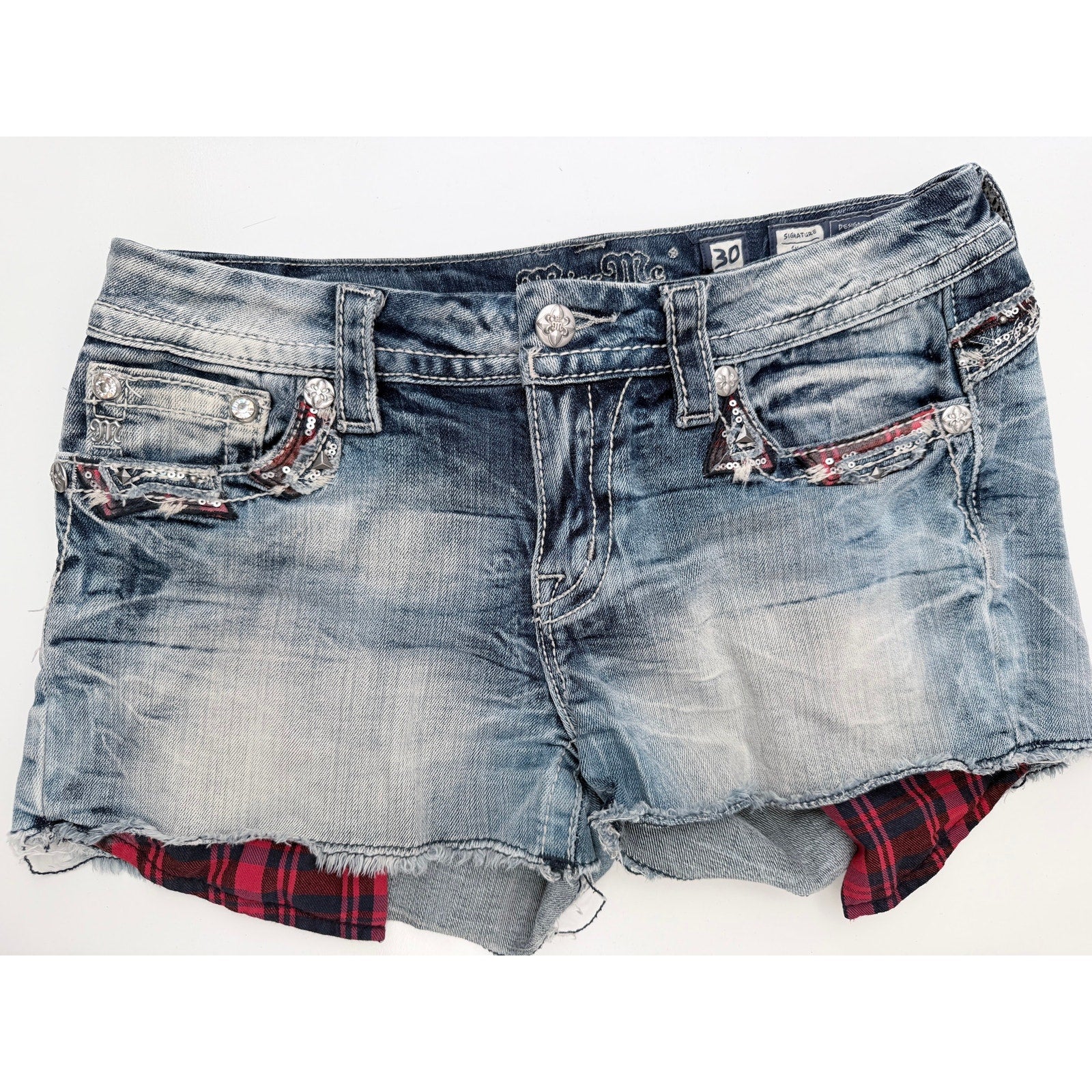 Miss Me Denim Shorts Womens 30 Distressed Sequin Cut Off Jean Shorts