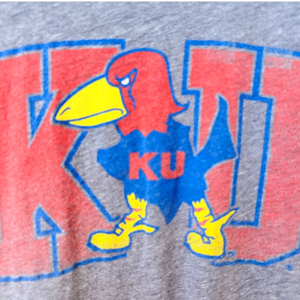 Kansas Jayhawks KU Mascot T Shirt Womens Medium Gray NCAA College Tee