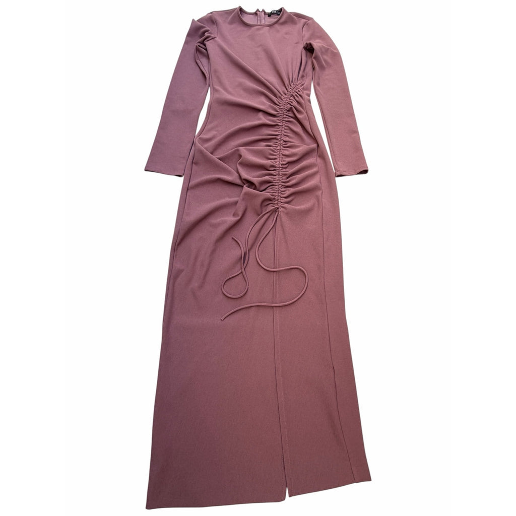 Zara Women's Mauve Ruched Drawstring Maxi Dress Small - product photo 6