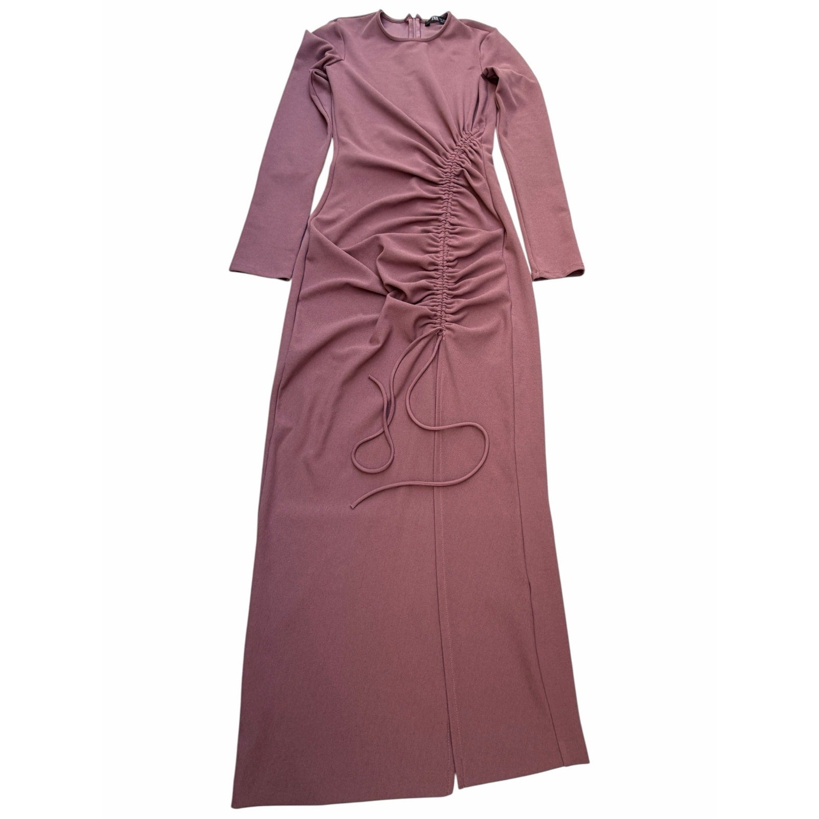 Zara Women's Mauve Ruched Drawstring Maxi Dress Small - product photo 6