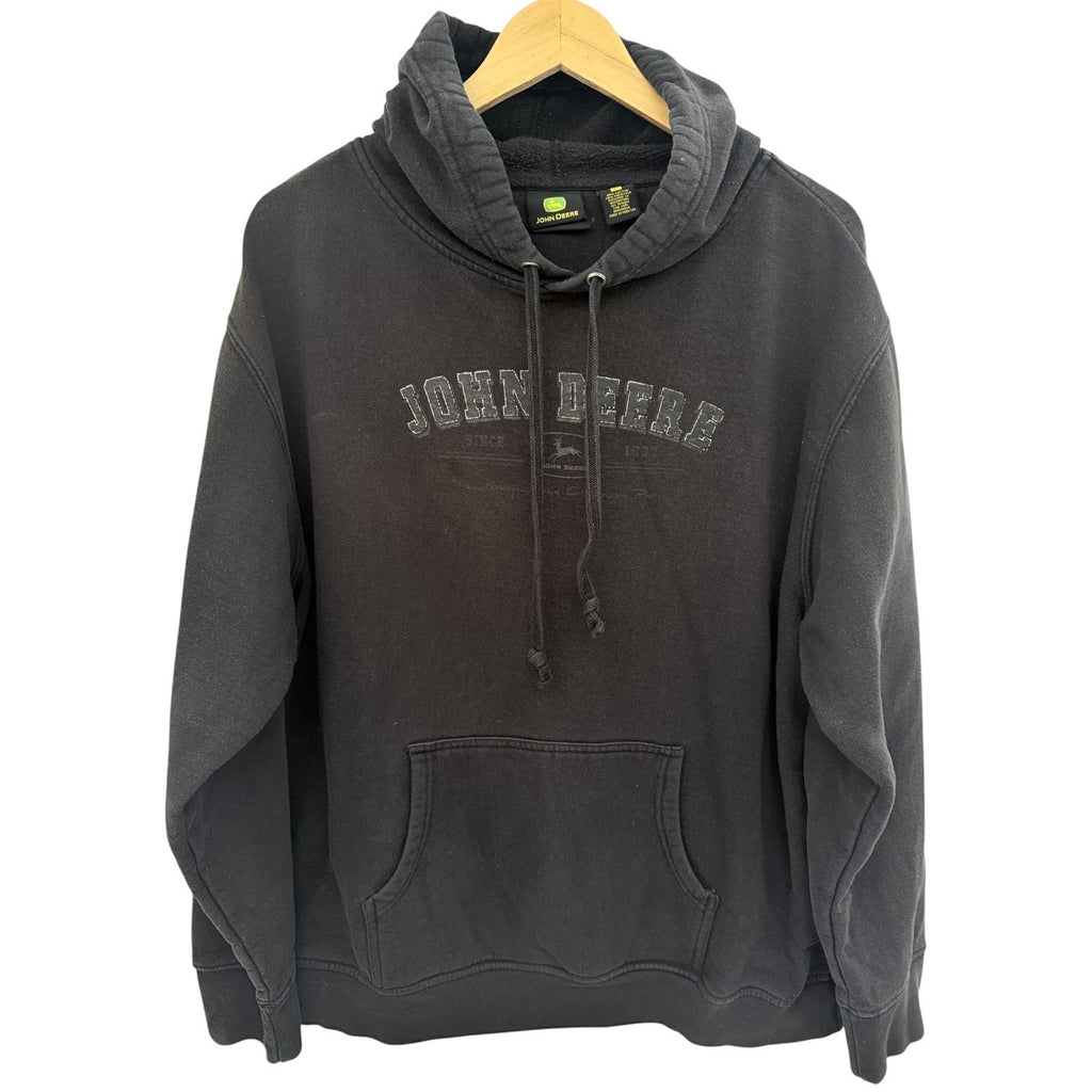 John Deere Hoodie Mens Large Black Pullover Sweatshirt Embroidered Logo