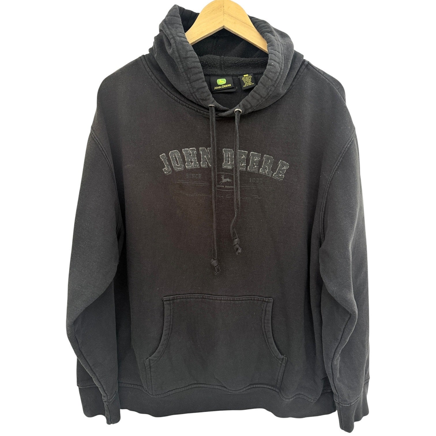 John Deere Hoodie Mens Large Black Pullover Sweatshirt Embroidered Logo
