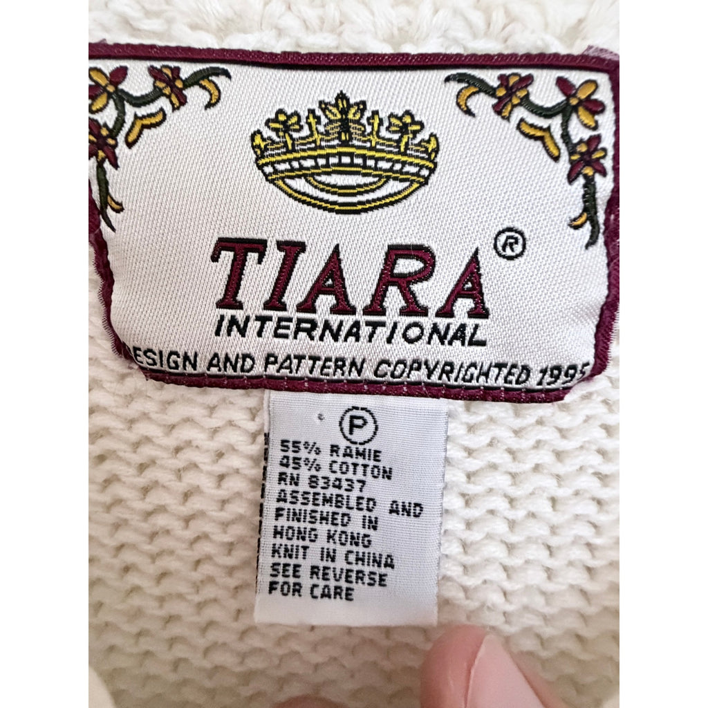 Tiara International Womens M Ivory Cable Knit Sweater Ramie Cotton Vintage 1995