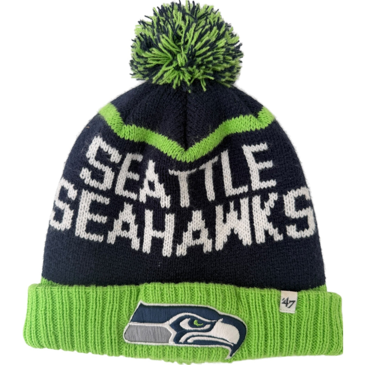 '47 Brand Green Seattle Seahawks Brand Pom Navy NFL Knit Hat Beanie
