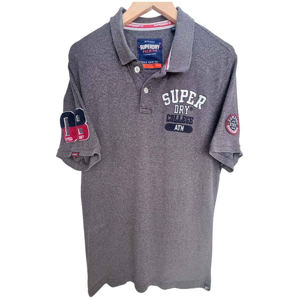 Superdry Men's Gray Merchant Superdry Premium Polo Shirt Co. Polo — front view
