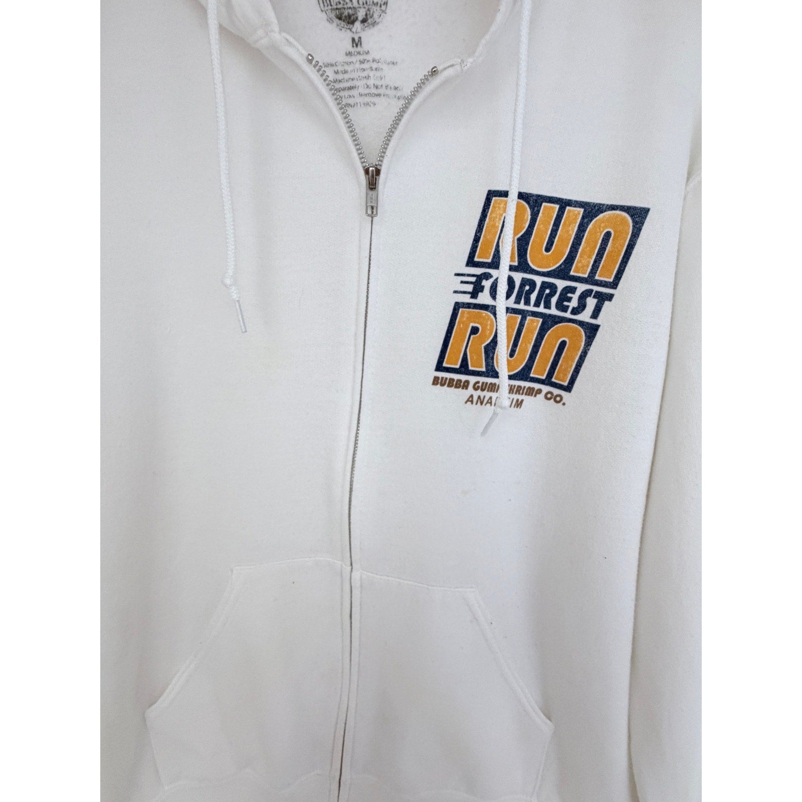 Run Forrest Run Bubba Gump Shrimp Co Hoodie Mens Medium White Full Zip Graphic