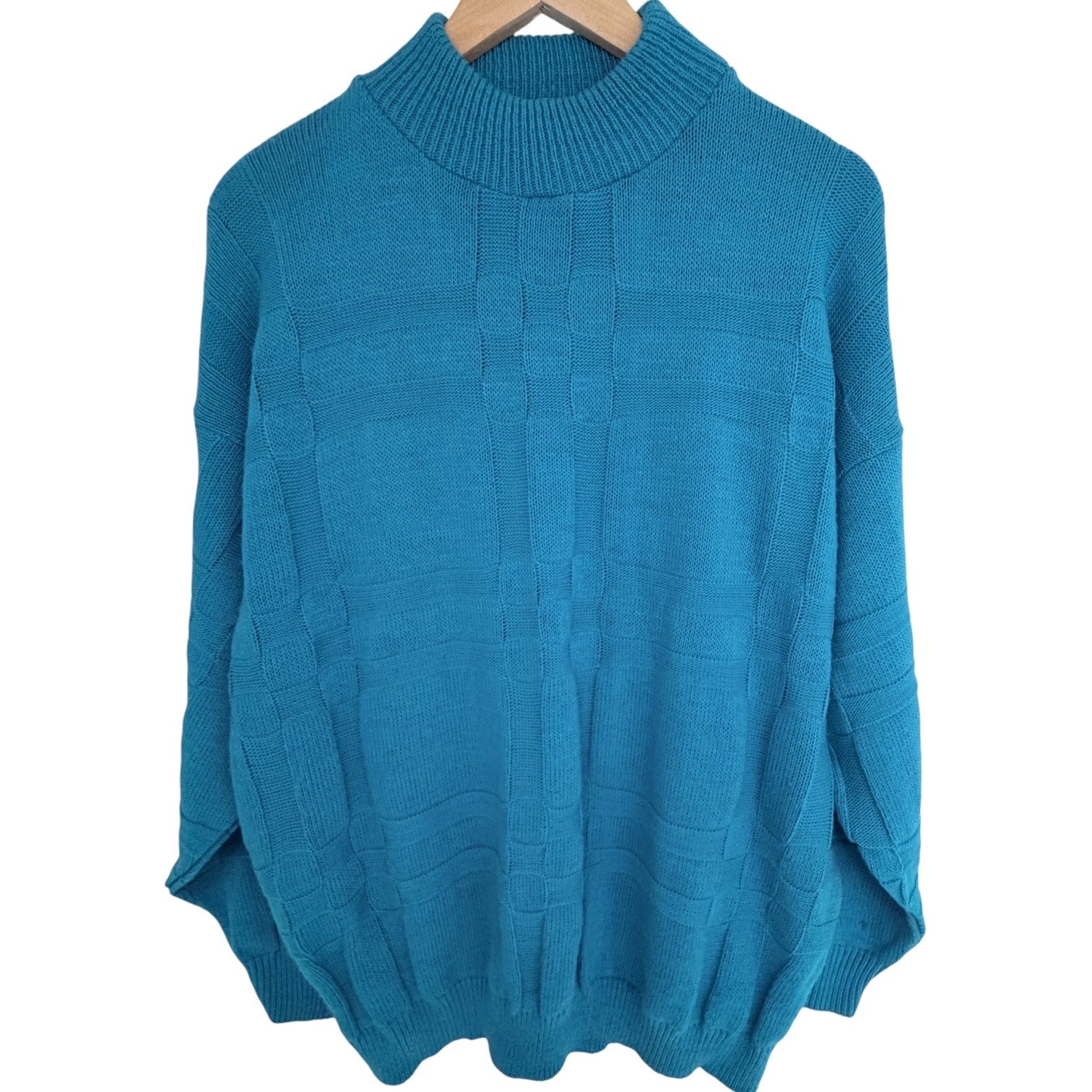 American Pride Mock Neck Sweater Womens 22W Blue USA Made Knit Pullover