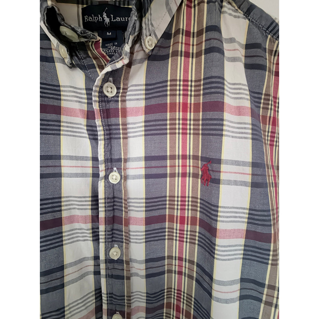 Polo Ralph Lauren Boys Plaid Button Down Shirt Youth Medium Short Sleeve