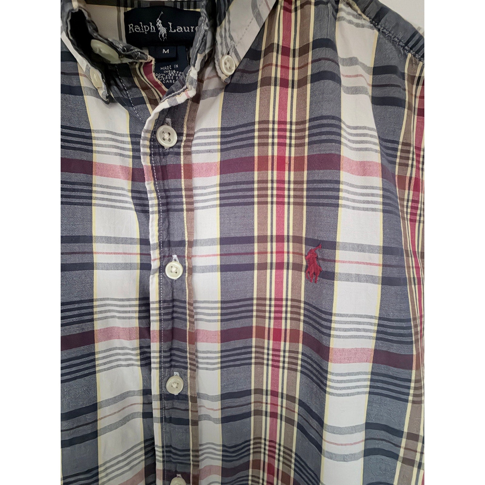 Polo Ralph Lauren Boys Plaid Button Down Shirt Youth Medium Short Sleeve
