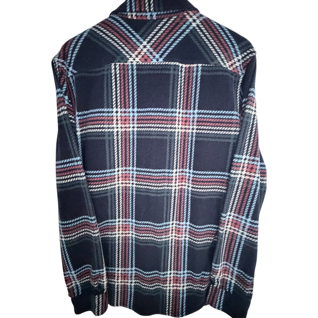 O'Neill Superfleece Plaid Shacket Mens Large Black Blue Snap Front Jacket