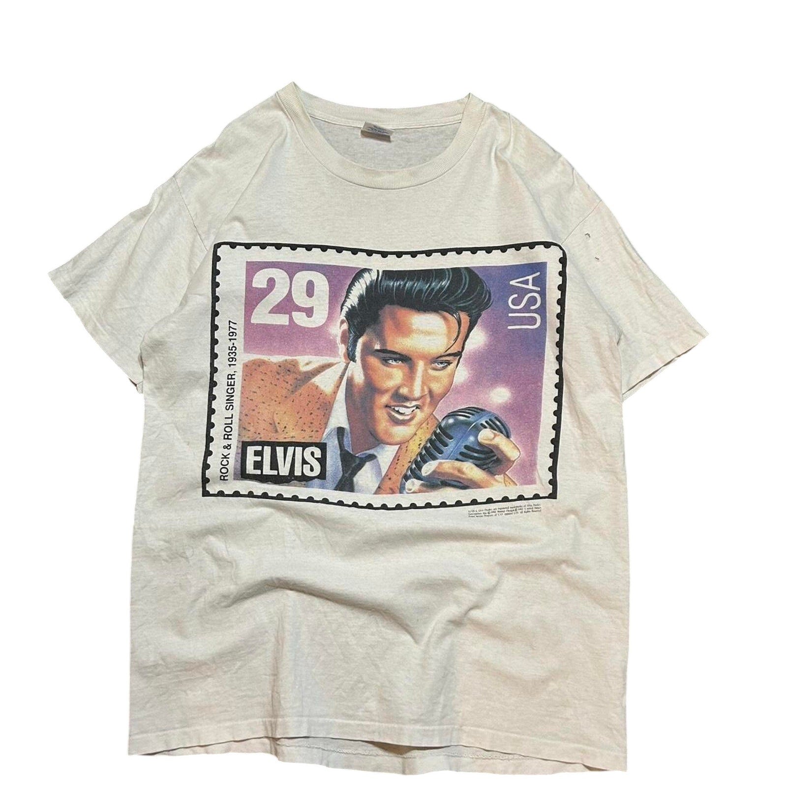 Vintage 1992 Elvis Presley Stamp Graphic T-Shirt USA Single Stitch Mens L