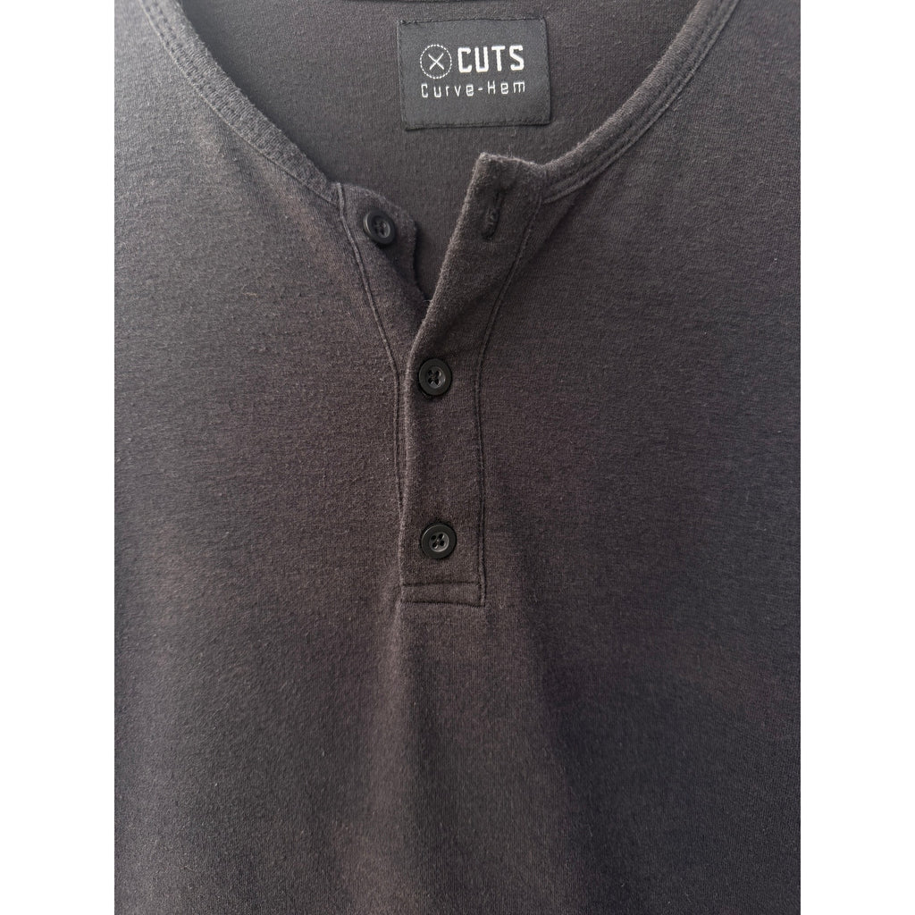 Cuts Curve Hem Long Sleeve Henley Mens Large Gray Minimal Premium Basics