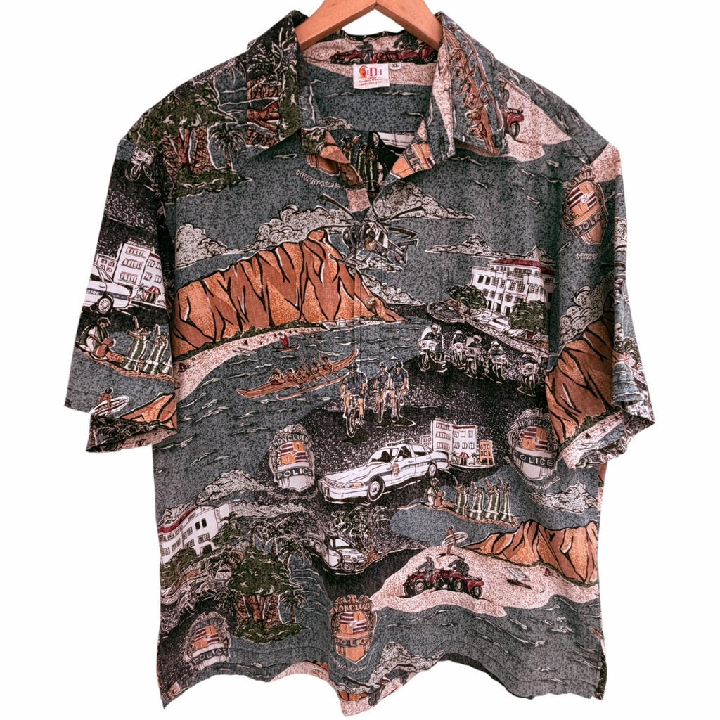 Vintage Lahens Hawaii Honolulu Police Hawaiian Aloha Shirt Mens XL
