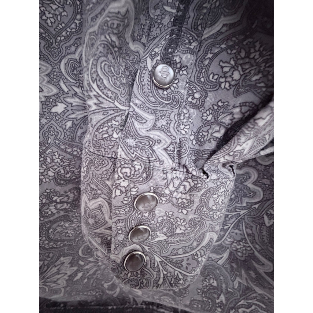 Stetson Western Paisley Snap Shirt Mens Large Gray Pearl Snap Cowboy Rodeo