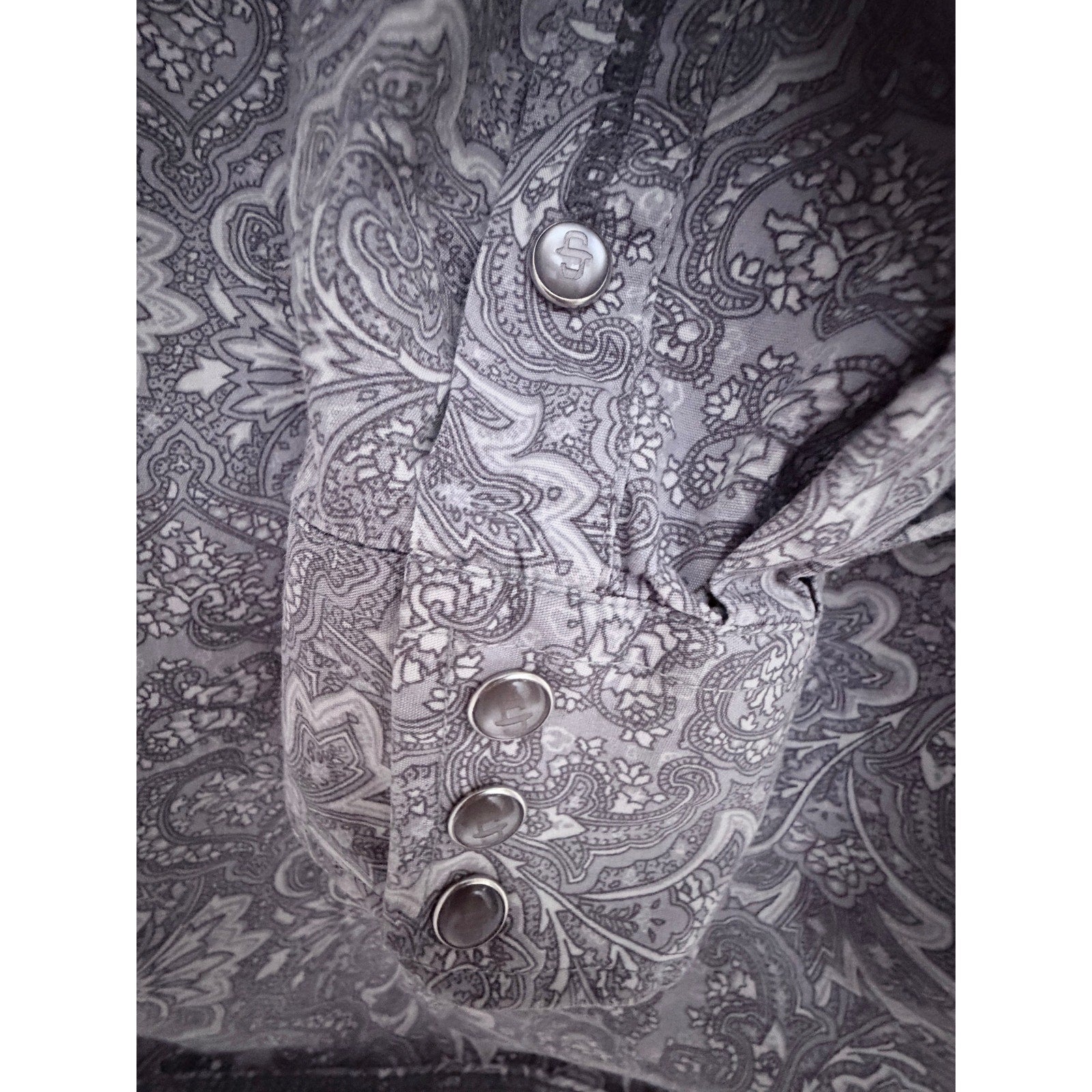 Stetson Western Paisley Snap Shirt Mens Large Gray Pearl Snap Cowboy Rodeo