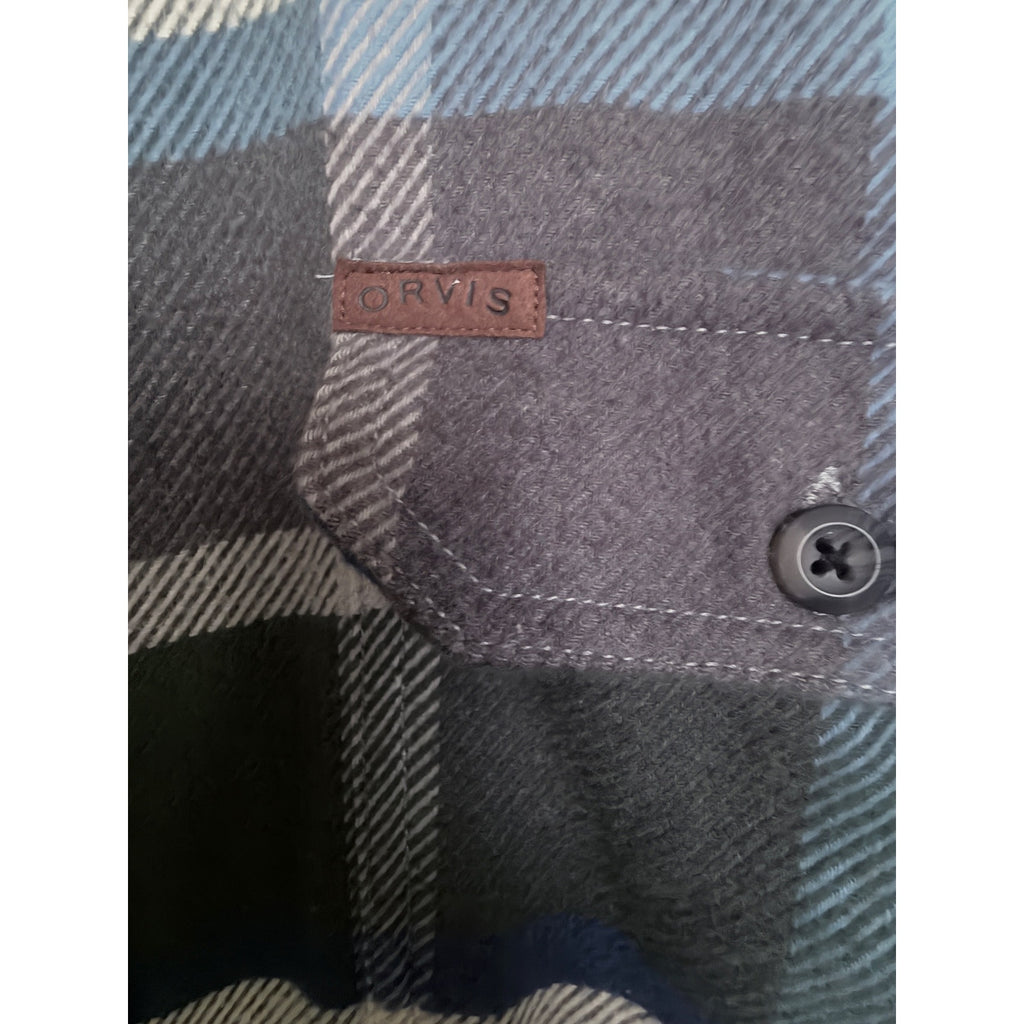 Orvis Sherpa Lined Plaid Flannel Shirt Jacket Mens XXL Blue Gray Heavyweight