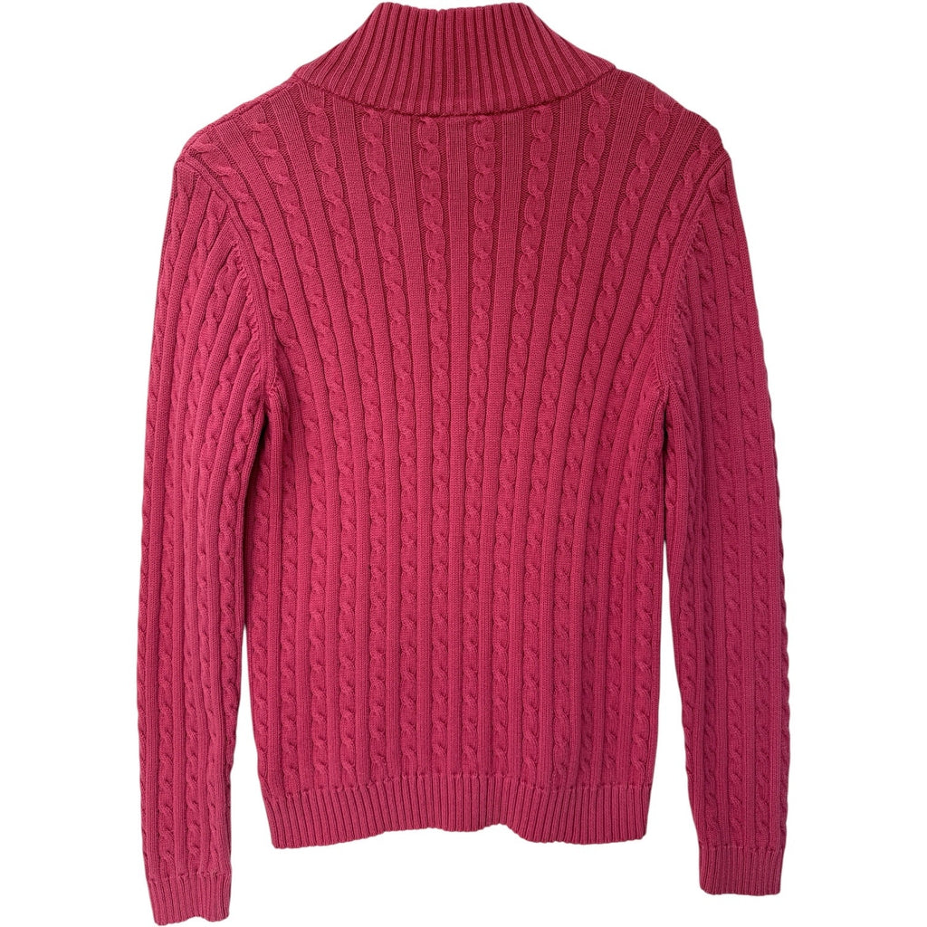 Lauren Ralph Lauren Sweater Womens Large Pink Cable Knit Full Zip Cotton