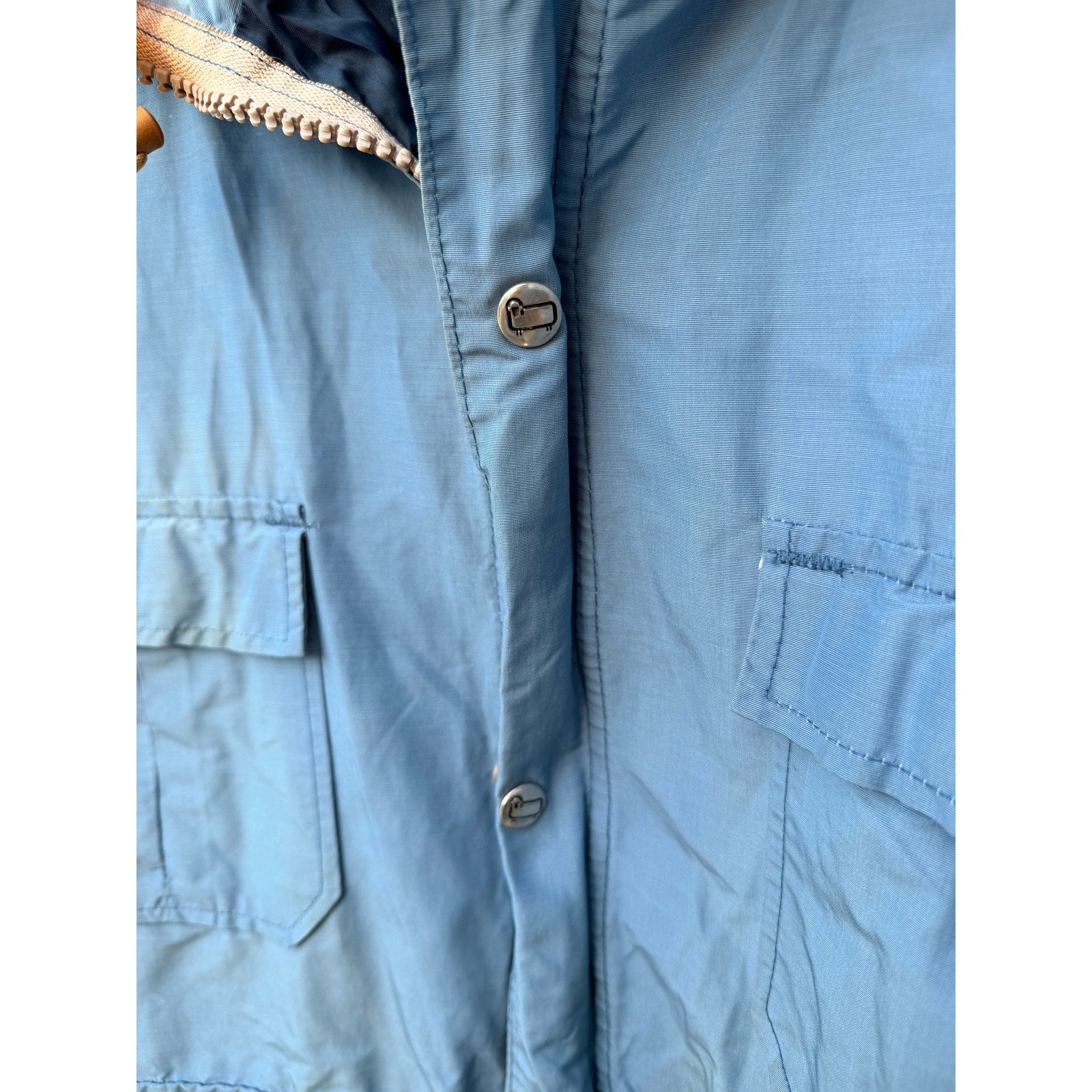 Woolrich Hooded Utility Jacket Blue Zip Front Outdoor Jacket Mens M